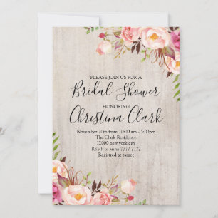 Invitación Rosas de Boho Floral Rustic Wood