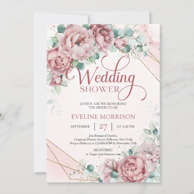 Invitación Rosas de boho ruidoso peonies eucalyptus (Anverso)