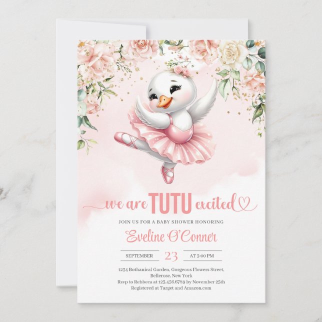 Invitación Rosas de boho ruidoso Swan tutu ballerina vestido  (Anverso)