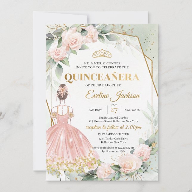 Invitación Rosas de boho ruidosos vestido de bola de marco do (Anverso)