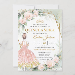 Invitación Rosas de boho ruidosos vestido de bola de marco do