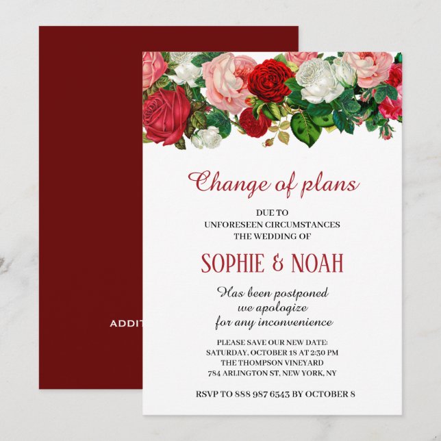 Invitación Rosas de Borgoña Boda Flor de Garland (Anverso / Reverso)