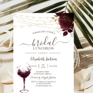 Invitación Rosas de Borgoña, Brunch Nupcial con Copa de Vino