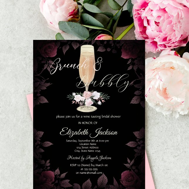Invitación Rosas de Borgoña Champán Glass Bridal Shower (Subido por el creador)