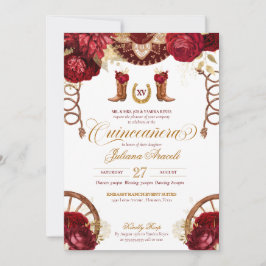 Invitación Rosas de Borgoña Elegante Carro Occidental Quincea