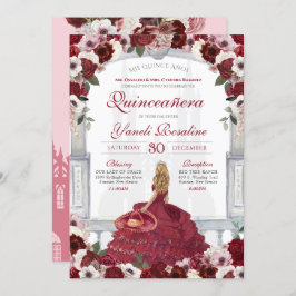 Invitación Rosas de Borgoña Elegante Princesa Charro Quincean