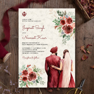 Invitación Rosas de Borgoña Floral Boda Sikh Punjabi India
