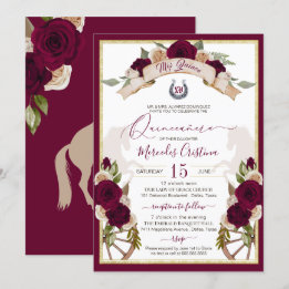 Invitación Rosas de Borgoña Floral Occidental Charro Quincean