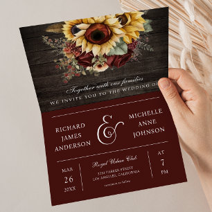 Invitación Rosas de Borgoña Girasoles Código QR Boda