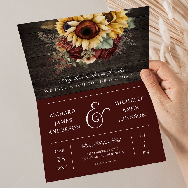Invitación Rosas de Borgoña Girasoles Código QR Boda (Subido por el creador)