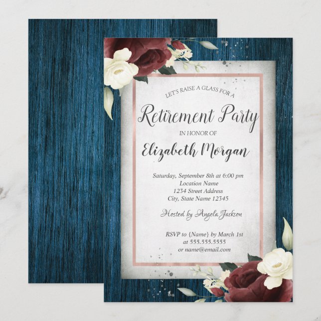 Invitación Rosas de Borgoña, jubilación de la madera azul de  (Anverso / Reverso)