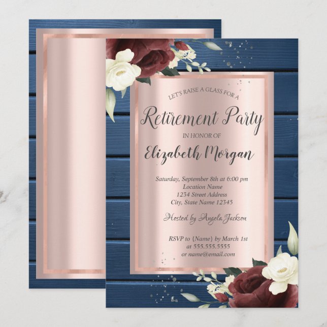Invitación Rosas de Borgoña, Jubilación de Oro Rosa de Madera (Anverso / Reverso)