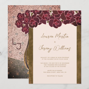 Invitación Rosas de Borgoña Modernos en Boda floral rosa de g