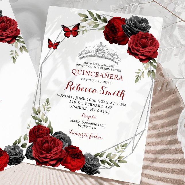 Invitación Rosas de Borgoña Negra y Roja Coronan Quinceañera (Subido por el creador)