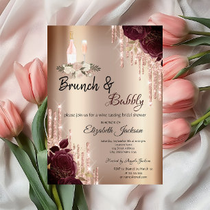Invitación Rosas de Borgoña perforan ducha de novias de brunc