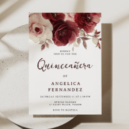 Invitación Rosas de Borgoña Quinceanera 15 años