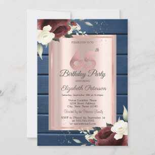 Invitación Rosas de Borgoña, Rosa de la Madera Azul Oro 65 cu
