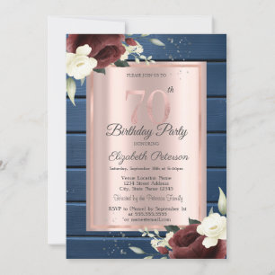 Invitación Rosas de Borgoña, Rosa de la Madera Azul Oro 70 cu