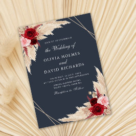 Invitación Rosas de Borgoña sobre Boda de Azul Medianoche