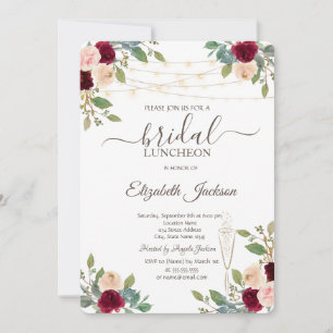 Invitación Rosas de Borgoña, Vidrio Vino, Luces Nochebuena