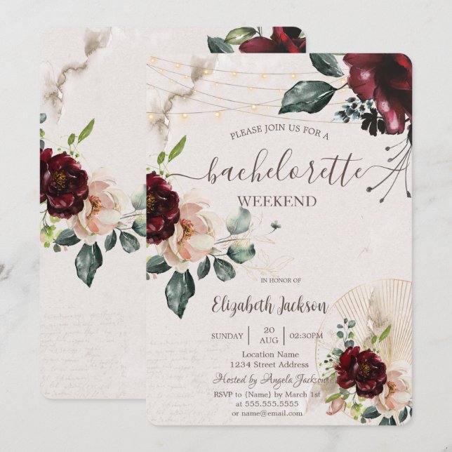 Invitación Rosas de Borgoña, Vidrio Vino, Partido de la Bachi (Anverso / Reverso)