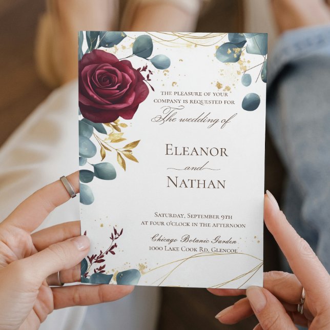 Invitación Rosas de Borgoña y boda moderno (Subido por el creador)