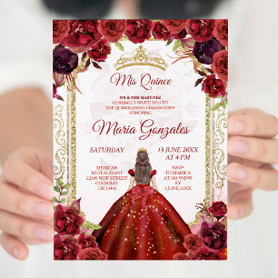 Invitación Rosas de Borgoña y Chica de vestir Charra Mis Quin