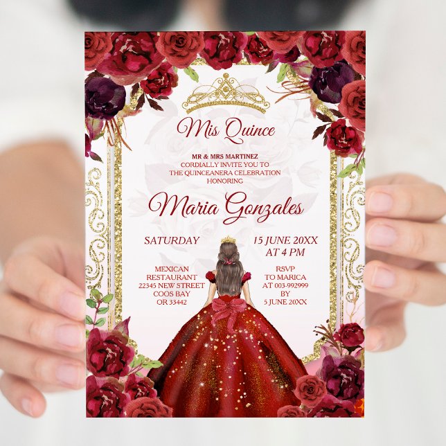 Invitación Rosas de Borgoña y Chica de vestir Charra Mis Quin (Subido por el creador)