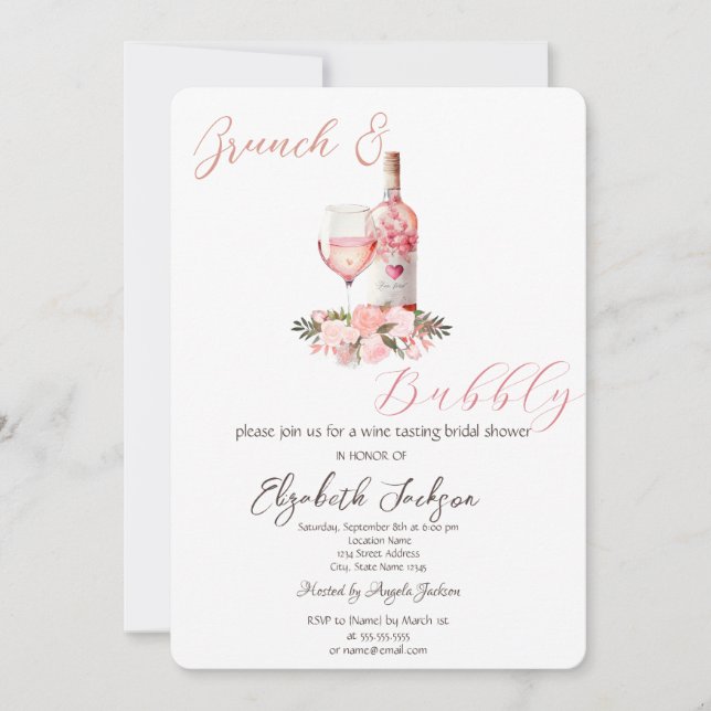 Invitación Rosas de botellas de vidrio de vino Brunch & Bubbl (Anverso)