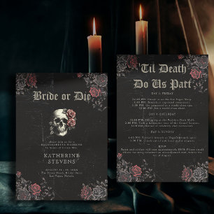 Invitación Rosas de Bride Die Skull Bachelorette Party Itiner