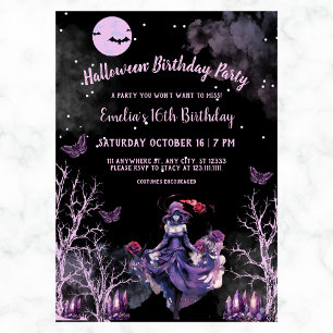 Invitación Rosas de Brujas Gótica Chica 16 cumpleaños de Hall