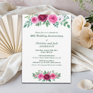 Invitación Rosas de Burdeos al Acuarela para 40 Aniversario d