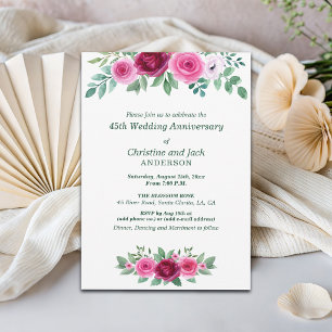Invitación Rosas de Burdeos al Acuarela para 45 Aniversario d
