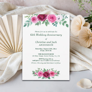Invitación Rosas de Burdeos al Acuarela para 65 Aniversario d