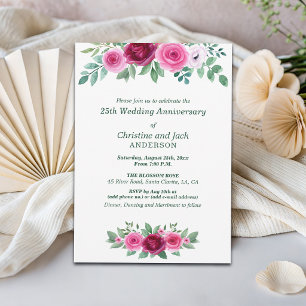 Invitación Rosas de Burdeos en Acuarela 25 Aniversario de Bod