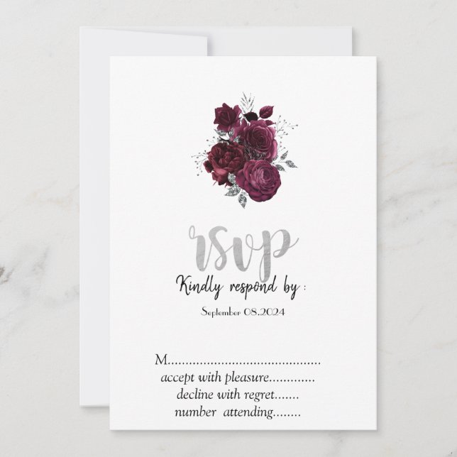 Invitación Rosas de Burdeos RSVP   (Anverso)
