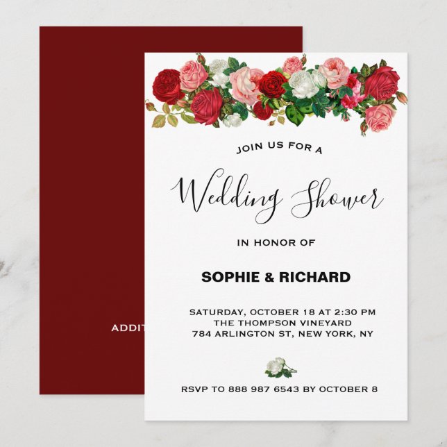 Invitación Rosas DE BURGUNDY FLORAL DE GARLAND FLOWER BODA SH (Anverso / Reverso)