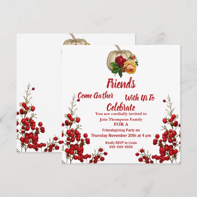 Invitación Rosas de calabaza de otoño de Friendding Fall Red  (Anverso / Reverso)