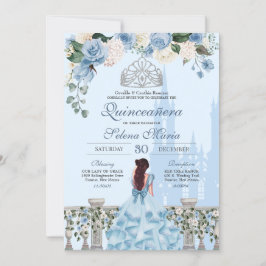Invitación Rosas de Cenicienta Azul Princesa de Plata