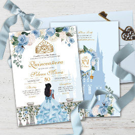 Invitación Rosas de Cenicienta Azul y Princesa de Oro Quincea