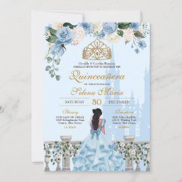 Invitación Rosas de Cenicienta Azul y Princesa de Oro Quincea