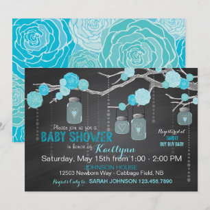 Invitación Rosas de Chalkboard colgando Jars Rustic Baby Show