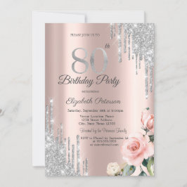 Invitación Rosas de chorros de purpurina de plata Rosa Dorado