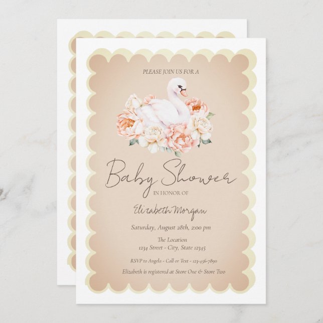 Invitación Rosas de cisne bebé lindo Baby Shower (Anverso / Reverso)