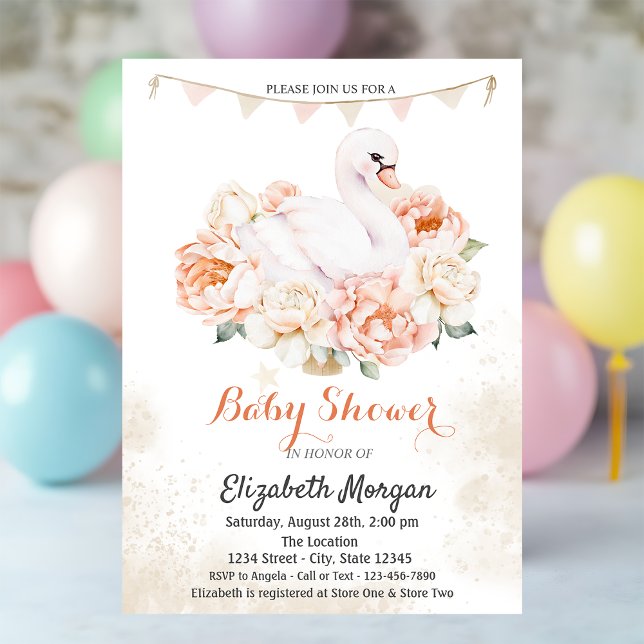 Invitación Rosas de cisne bebé lindo Baby Shower (Subido por el creador)