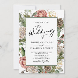Invitación Rosas de código QR y boda de invierno con caligraf