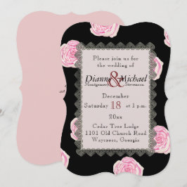 Invitación Rosas de col rosado y Boda de encaje negro