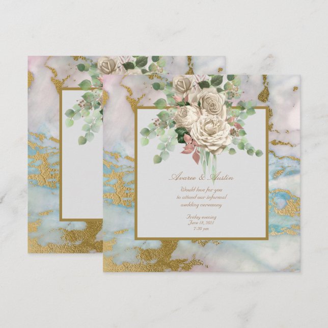 Invitación Rosas de color blanco Boda informal (Anverso / Reverso)