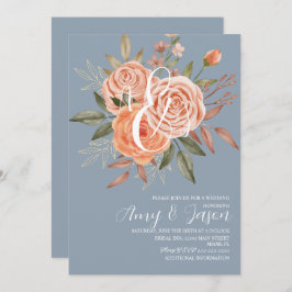 Invitación Rosas de color de agua Floral Peach Dusty Blue Bod