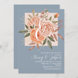 Invitación Rosas de color de agua Floral Peach Dusty Blue Bod